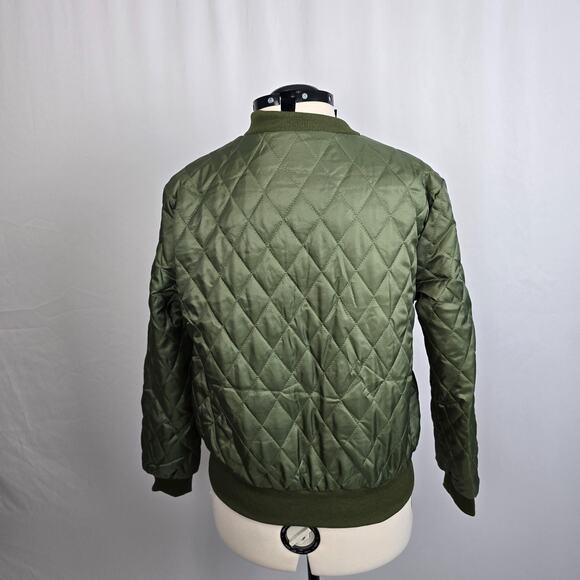 Eilly Bazar Quilted Bomber Jacket Women's L Green Zip Up NWOT - Picture 15 of 16